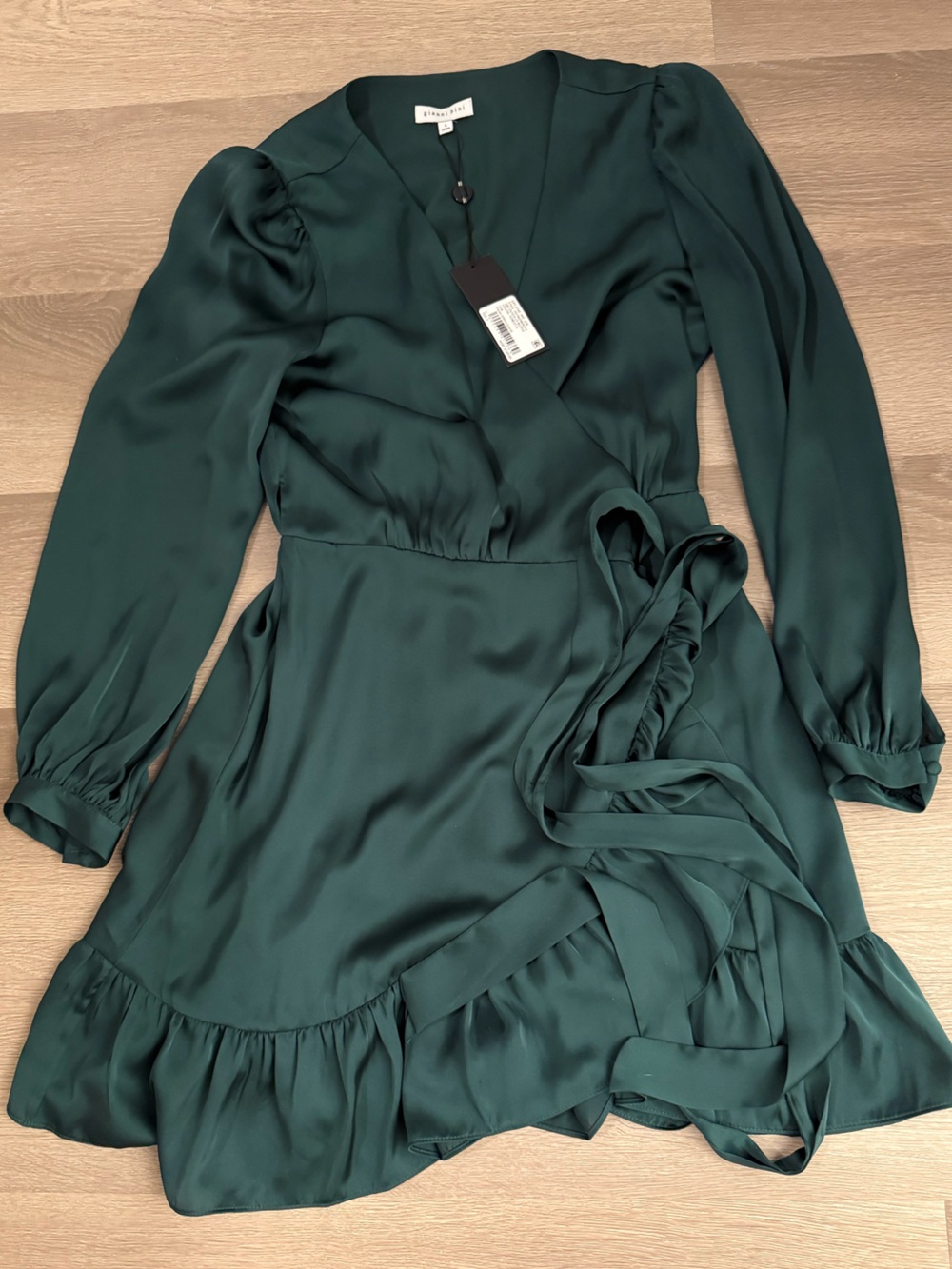 Gianni Bini Dark Green Satin Wrap Dress Blouse